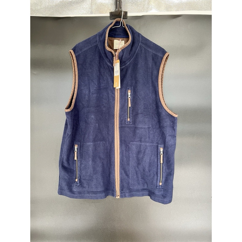 WoolOvers Men Navy Blue Organic Cotton Fleece Gilet Vest L Full Zip J84M NEW